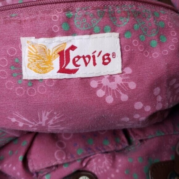 Levi's Shoulder Tote Bag Double Handle Snap Close Beige Cream Cotton - Picture 7 of 16